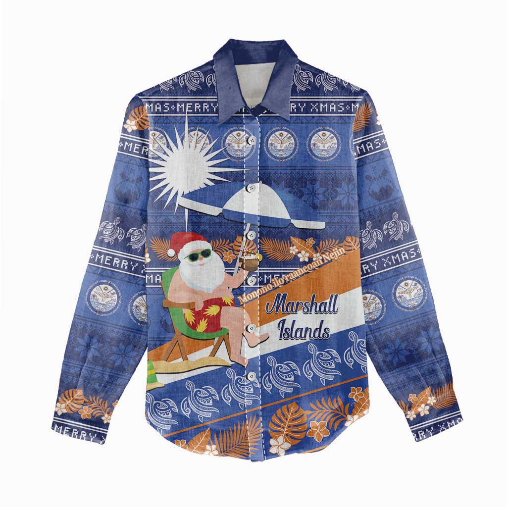 Marshall Islands Christmas Women Casual Shirt Beachy Santa Monono ilo raaneoan Nejin - Polynesian Pride