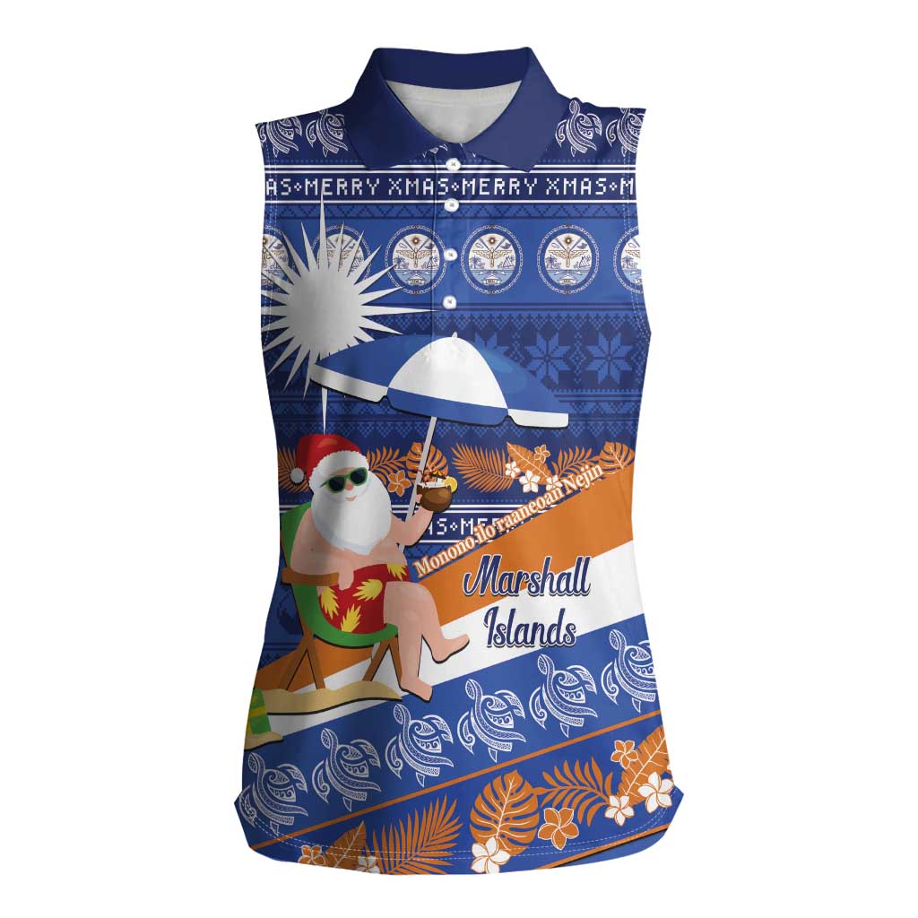 Marshall Islands Christmas Women Sleeveless Polo Shirt Beachy Santa Monono ilo raaneoan Nejin - Polynesian Pride