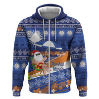 Marshall Islands Christmas Zip Hoodie Beachy Santa Monono ilo raaneoan Nejin - Polynesian Pride