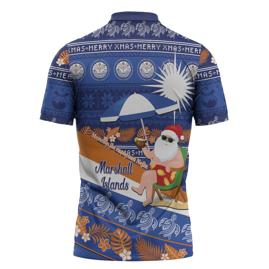 Marshall Islands Christmas Zipper Polo Shirt Beachy Santa Monono ilo raaneoan Nejin - Polynesian Pride