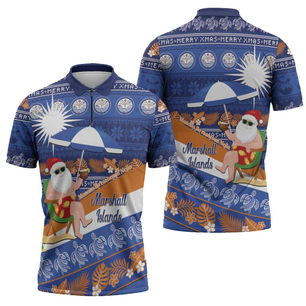 Marshall Islands Christmas Zipper Polo Shirt Beachy Santa Monono ilo raaneoan Nejin - Polynesian Pride
