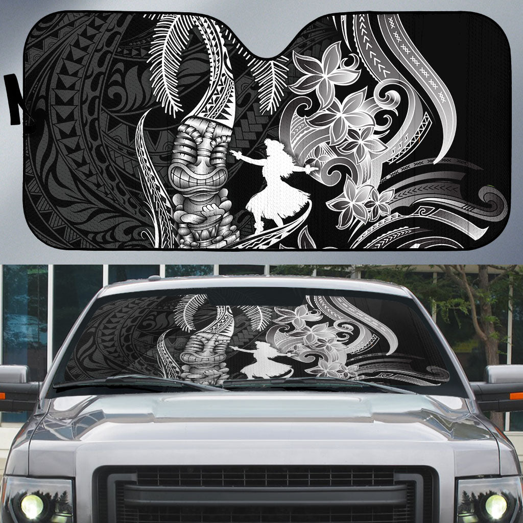 Hawaii Tribal Tiki Drum Hula Girl Auto Sun Shade LT14 Black - Polynesian Pride
