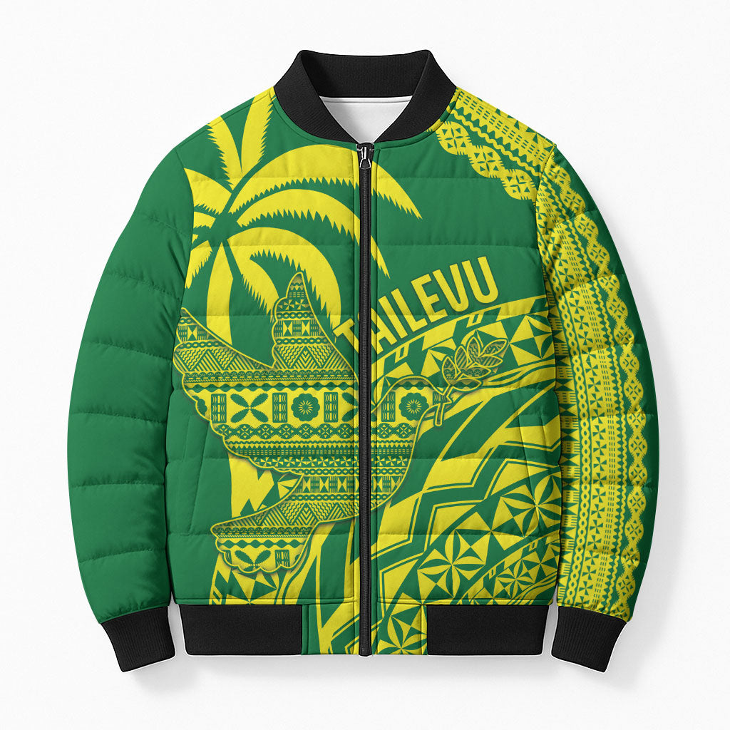 Tailevu Fiji 2026 Rugby Custom Bomber Puffer Jacket Dove Nation Fijian Tapa Pattern