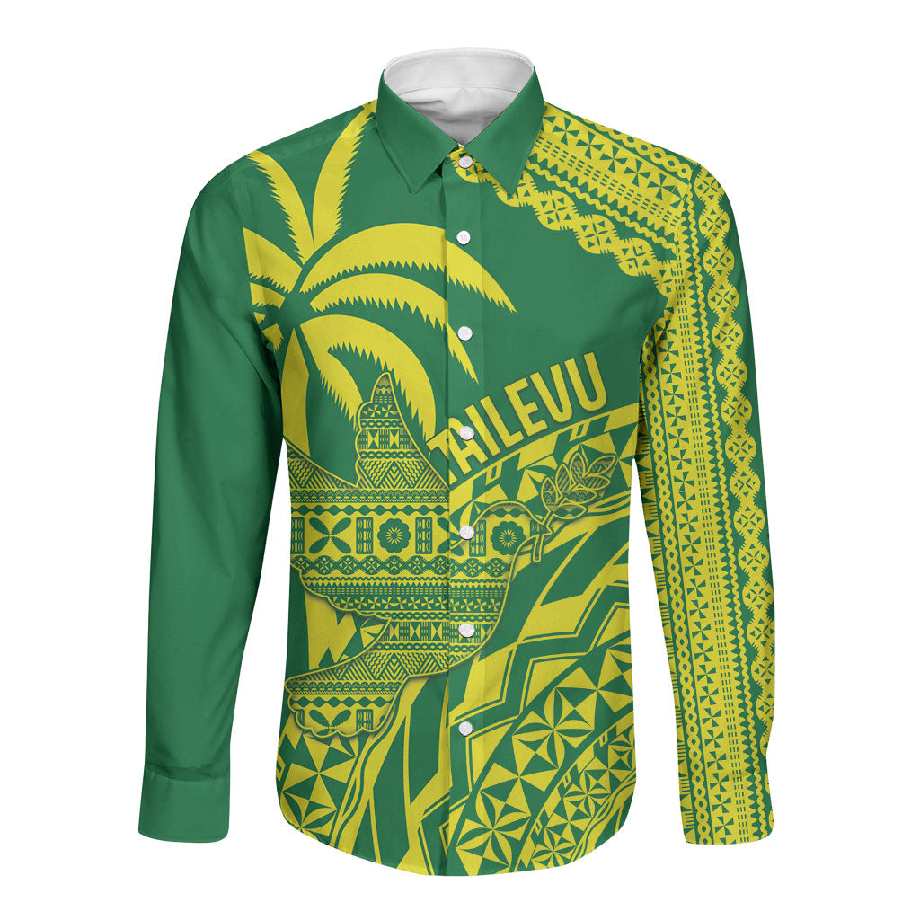 Tailevu Fiji 2026 Rugby Custom Long Sleeve Button Shirt Dove Nation Fijian Tapa Pattern