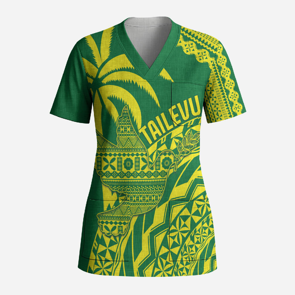 Tailevu Fiji 2026 Rugby Custom Scrub Top Dove Nation Fijian Tapa Pattern