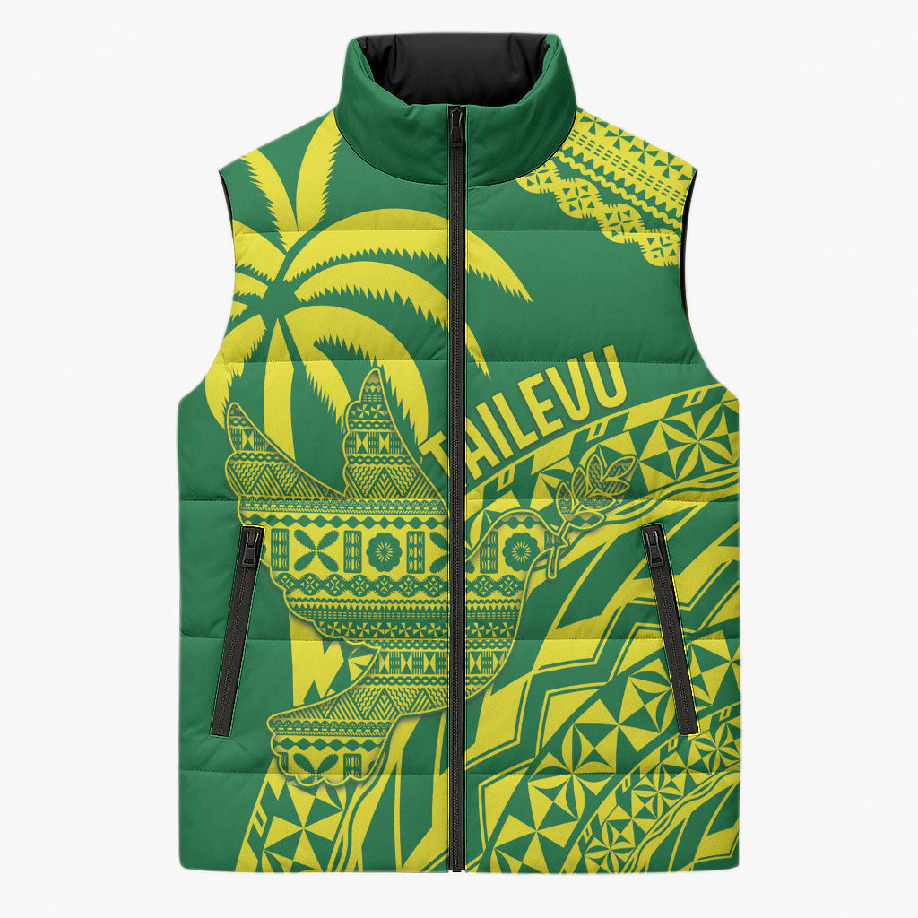 Tailevu Fiji 2026 Rugby Custom Sleeveless Puffer Jacket Dove Nation Fijian Tapa Pattern