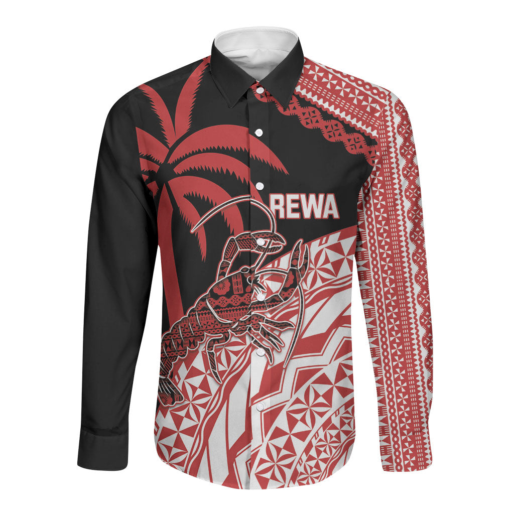 Rewa Fiji 2026 Rugby Custom Long Sleeve Button Shirt Ura Prawn Fijian Tapa Pattern