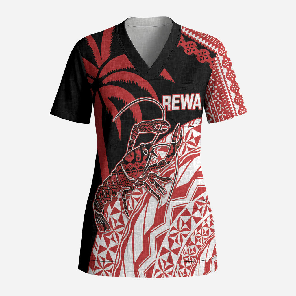 Rewa Fiji 2026 Rugby Custom Scrub Top Ura Prawn Fijian Tapa Pattern