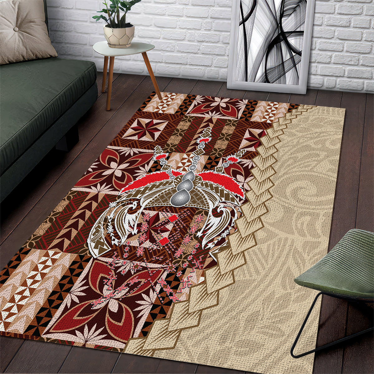 Samoa Tapau Area Rug Samoan Siapo Pattern LT14 Brown - Polynesian Pride