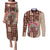 Samoa Tapau Couples Matching Puletasi Dress and Long Sleeve Button Shirt Samoan Siapo Pattern LT14 Brown - Polynesian Pride