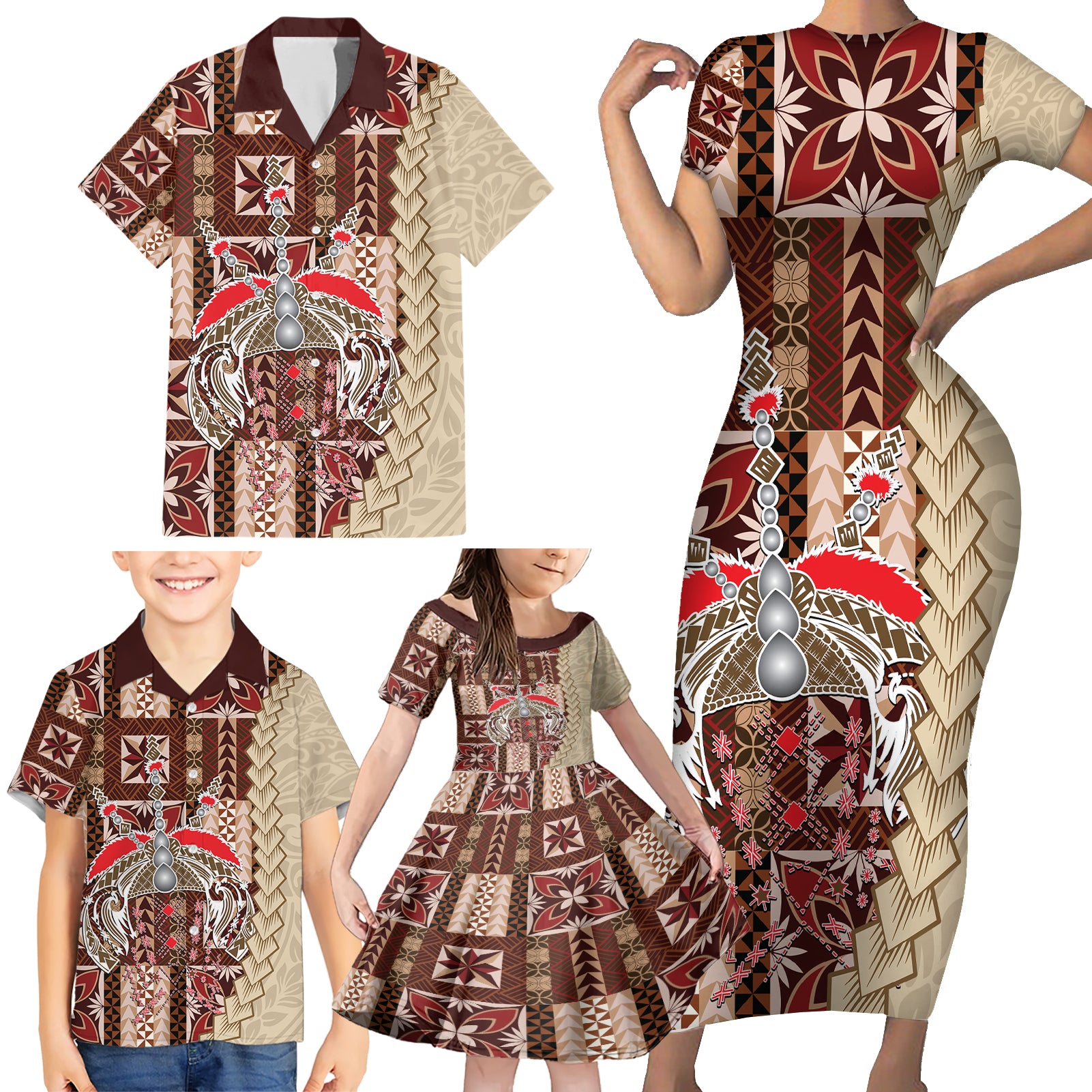 Samoa Tapau Family Matching Short Sleeve Bodycon Dress and Hawaiian Shirt Samoan Siapo Pattern LT14 - Polynesian Pride