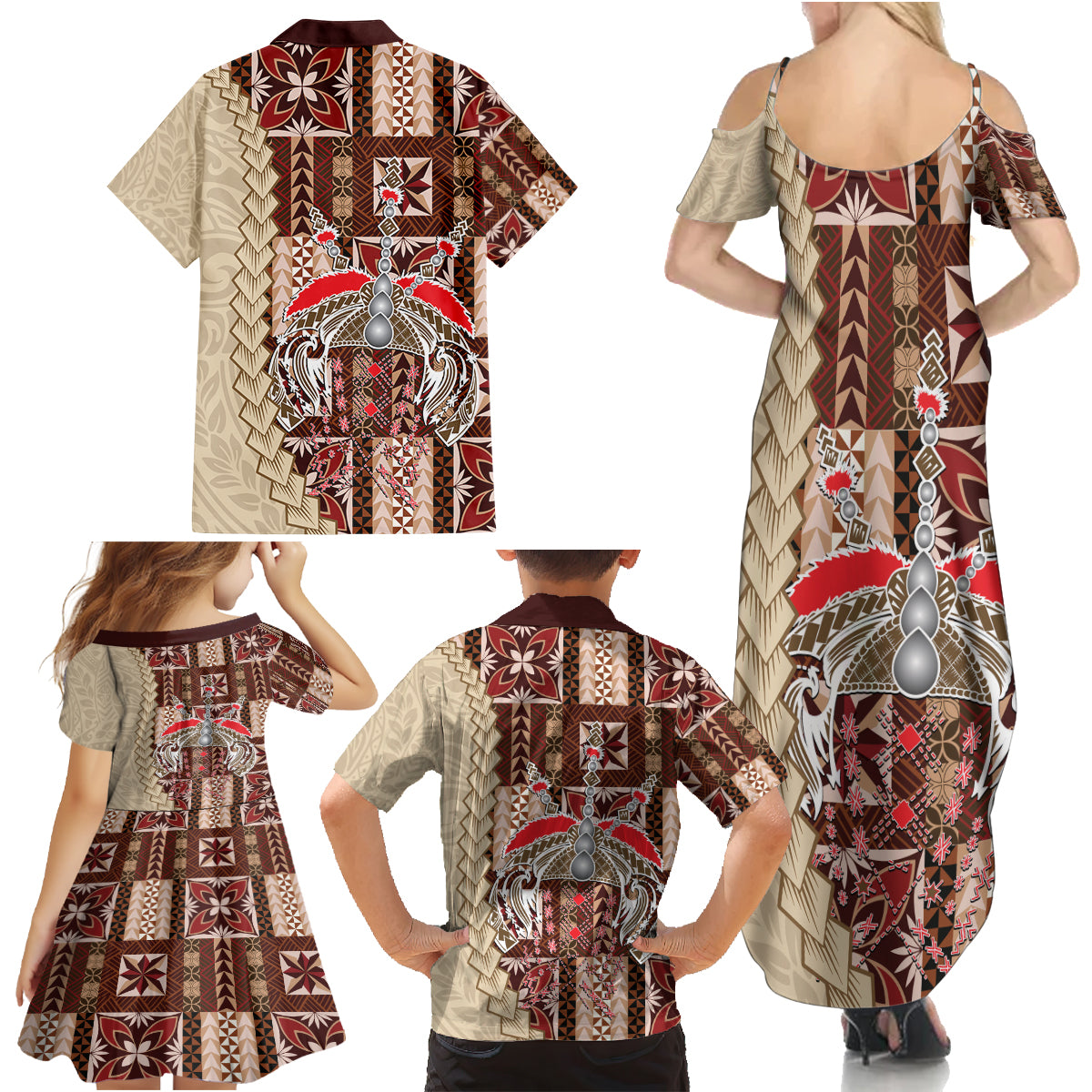 Samoa Tapau Family Matching Summer Maxi Dress and Hawaiian Shirt Samoan Siapo Pattern LT14 - Polynesian Pride