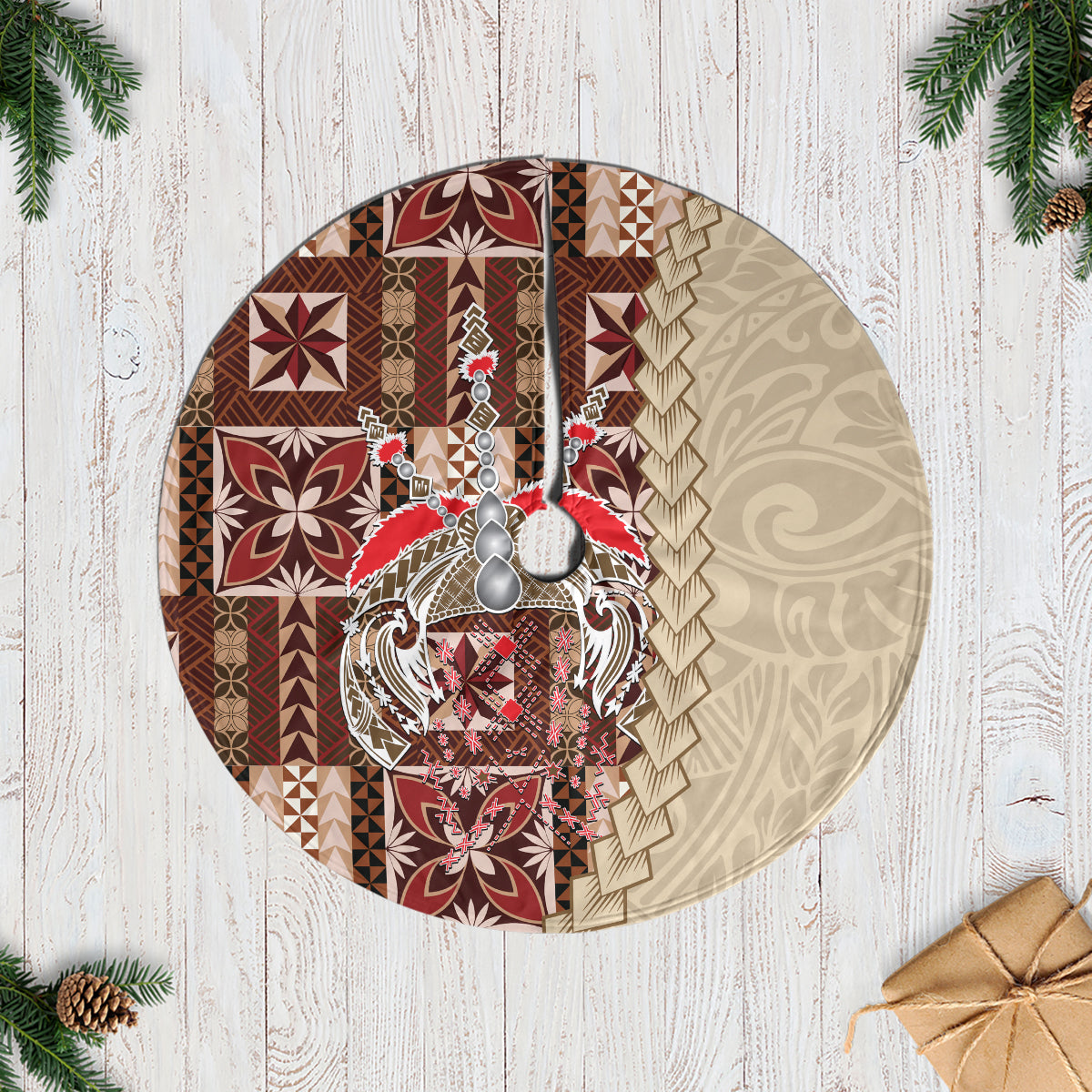 Samoa Tapau Tree Skirt Samoan Siapo Pattern LT14 Casual Tree Skirts Brown - Polynesian Pride