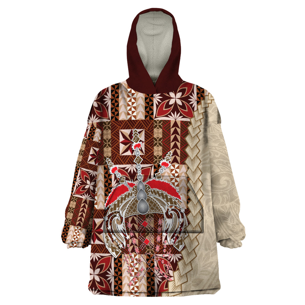 Samoa Tapau Wearable Blanket Hoodie Samoan Siapo Pattern LT14 One Size Brown - Polynesian Pride