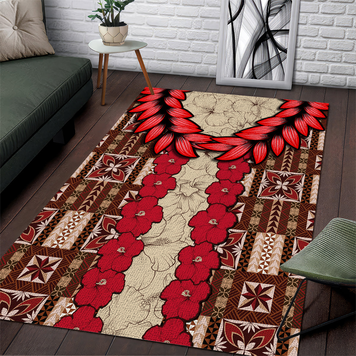 Samoa Siapo Area Rug Tapa Pattern Mix Ula Fala Hibiscus LT14 Brown - Polynesian Pride