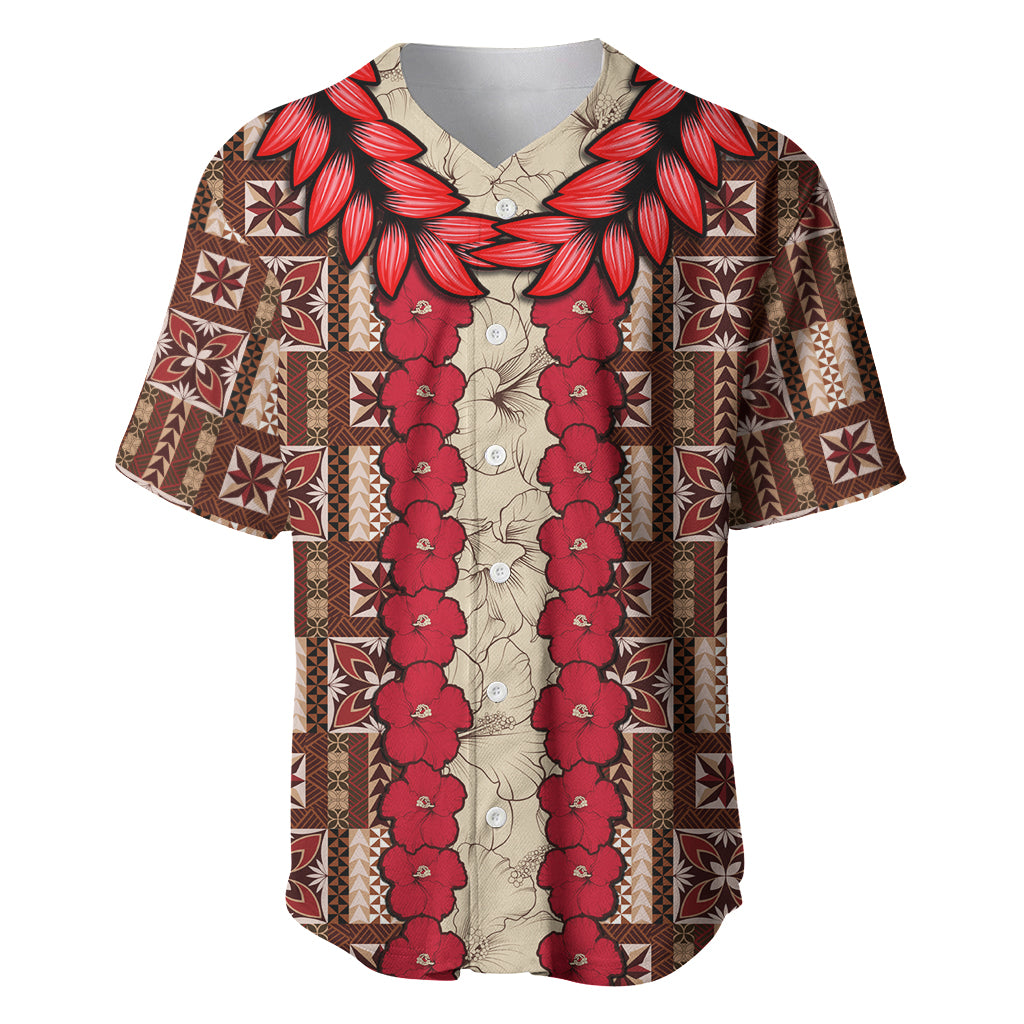 Samoa Siapo Baseball Jersey Tapa Pattern Mix Ula Fala Hibiscus LT14 Brown - Polynesian Pride