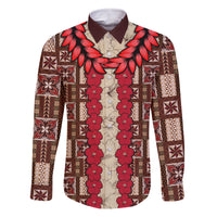 Samoa Siapo Family Matching Mermaid Dress and Hawaiian Shirt Tapa Pattern Mix Ula Fala Hibiscus LT14 Dad's Shirt - Long Sleeve Brown - Polynesian Pride