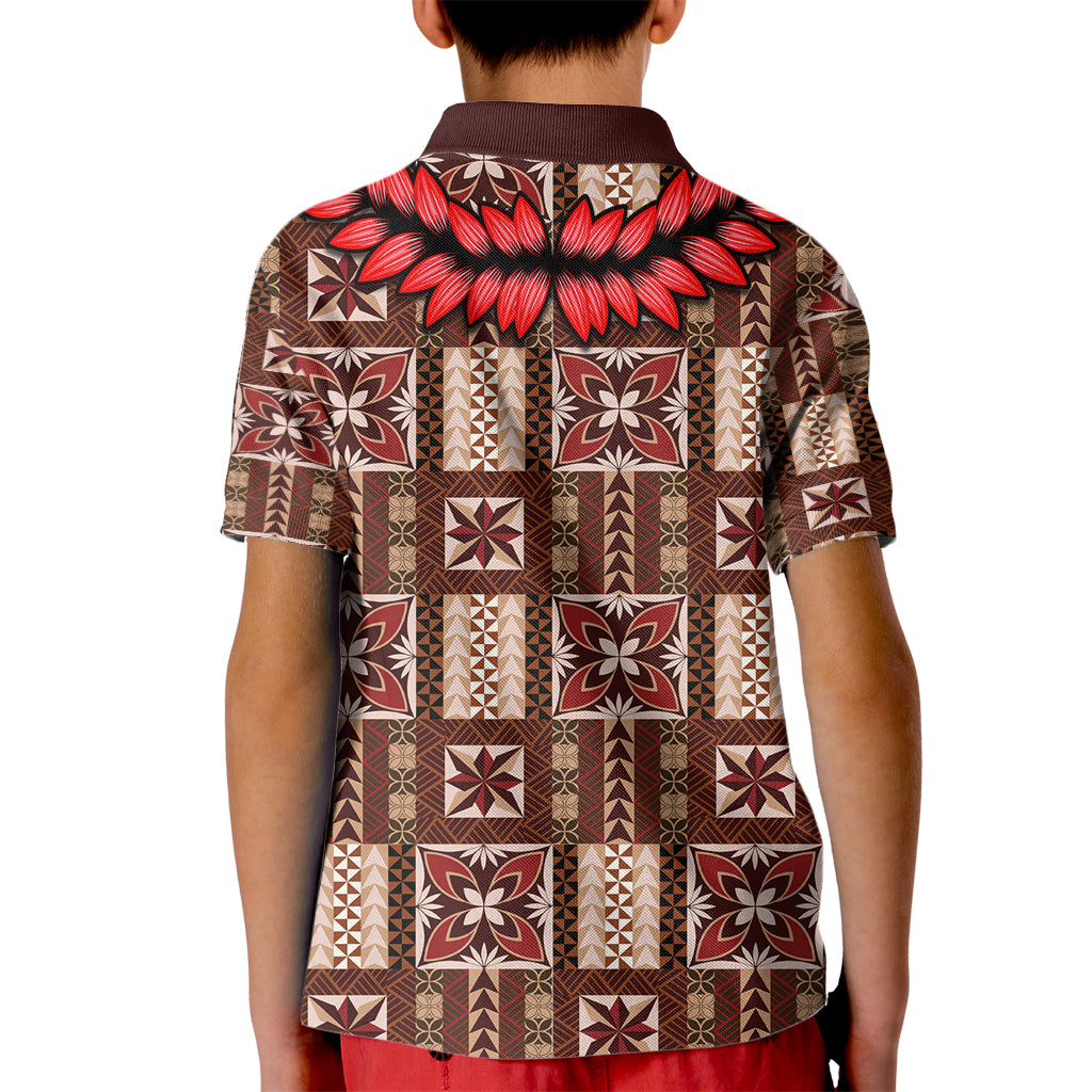 Samoa Siapo Kid Polo Shirt Tapa Pattern Mix Ula Fala Hibiscus LT14 - Polynesian Pride