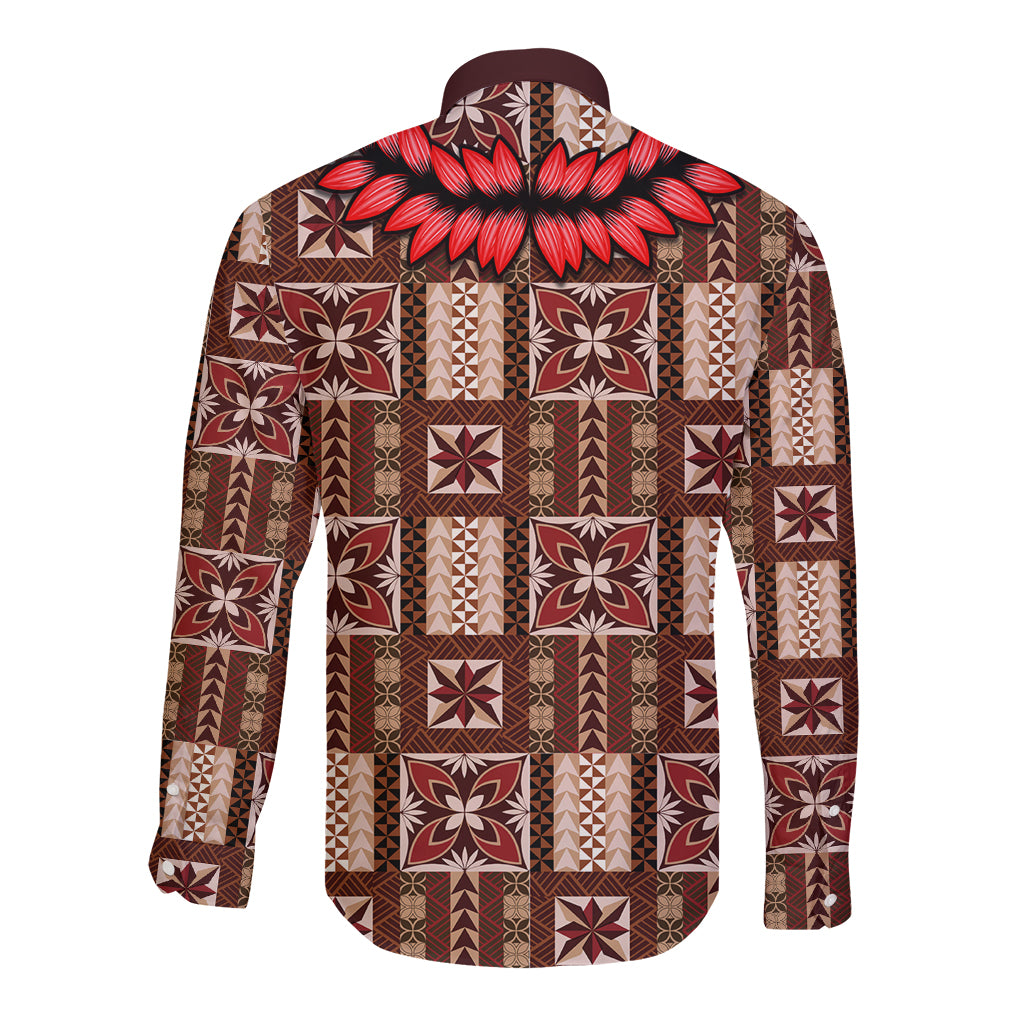 Samoa Siapo Long Sleeve Button Shirt Tapa Pattern Mix Ula Fala Hibiscus LT14 - Polynesian Pride