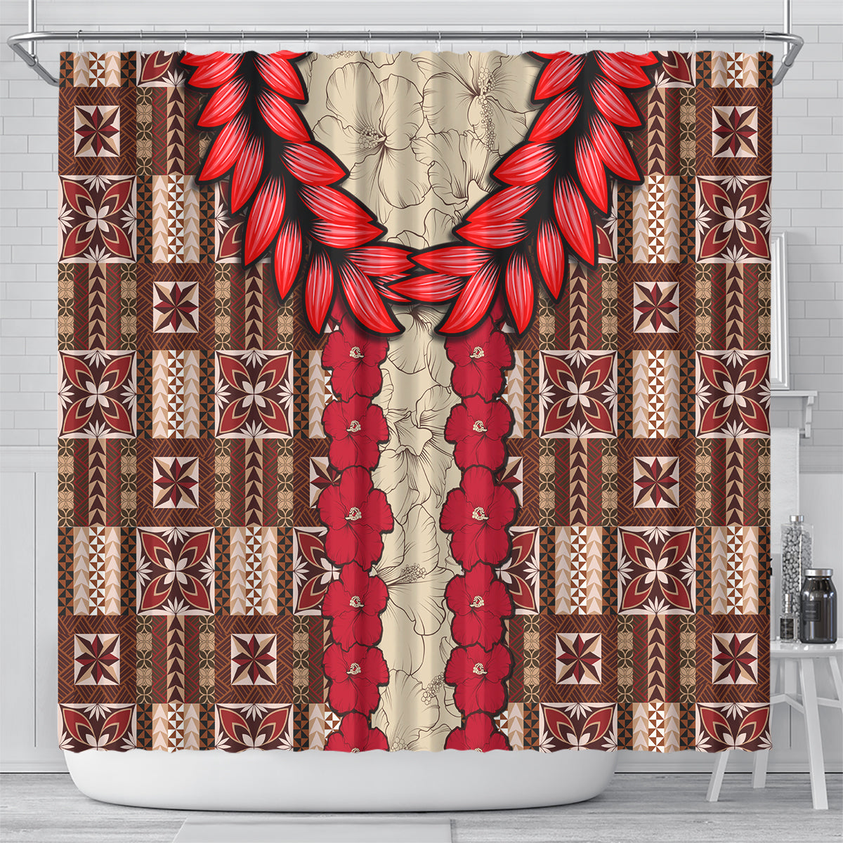 Samoa Siapo Shower Curtain Tapa Pattern Mix Ula Fala Hibiscus LT14 - Polynesian Pride