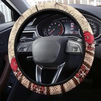 Samoa Siapo Steering Wheel Cover Tapa Pattern Mix Ula Fala Hibiscus