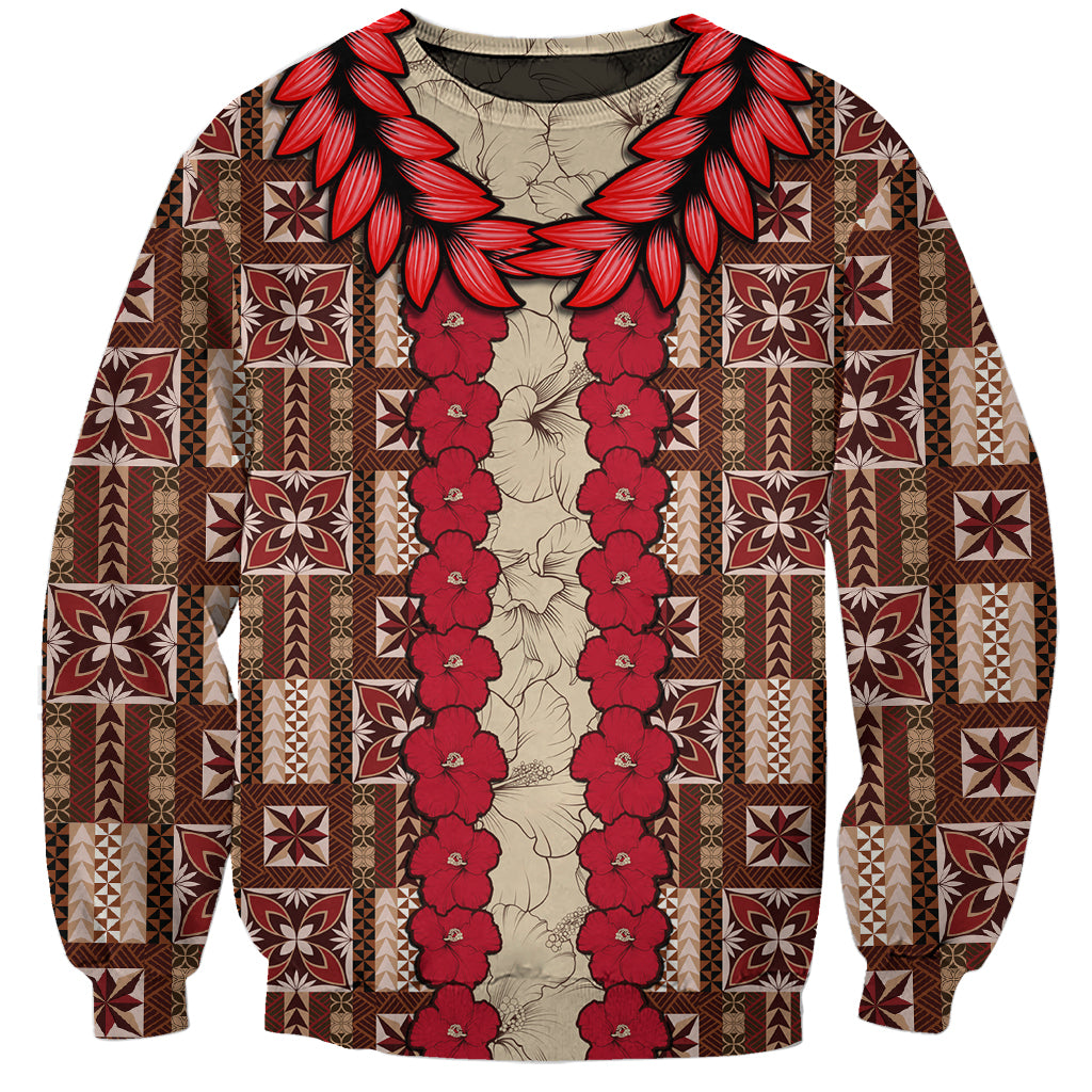 Samoa Siapo Sweatshirt Tapa Pattern Mix Ula Fala Hibiscus LT14 Unisex Brown - Polynesian Pride