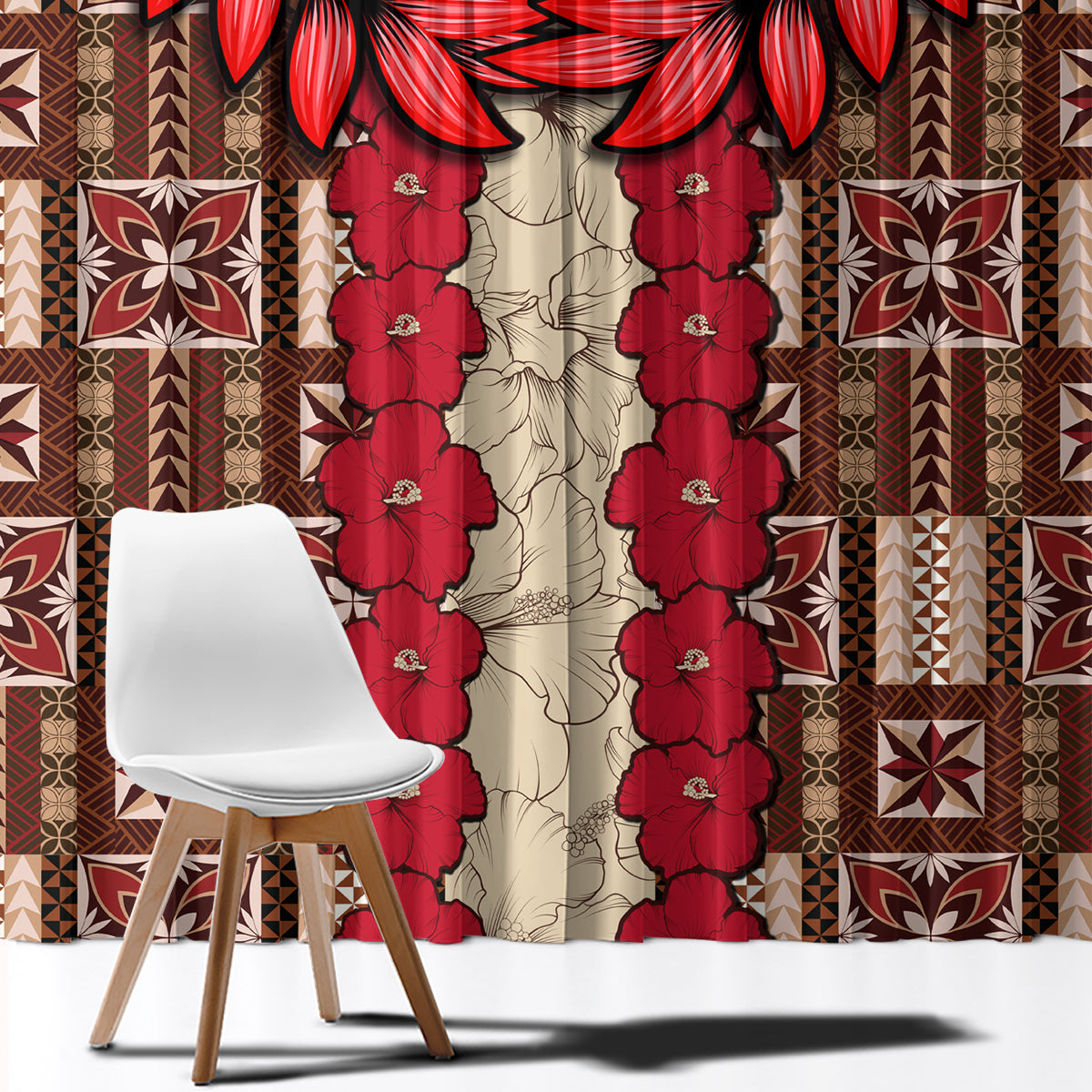 Samoa Siapo Window Curtain Tapa Pattern Mix Ula Fala Hibiscus LT14 - Polynesian Pride
