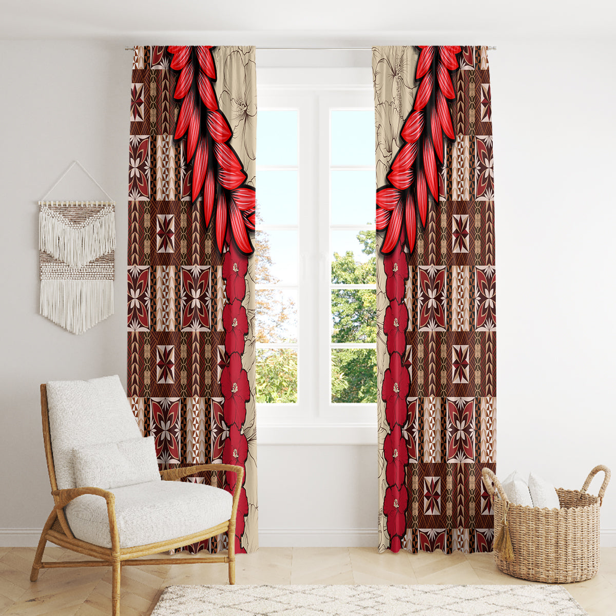 Samoa Siapo Window Curtain Tapa Pattern Mix Ula Fala Hibiscus LT14 - Polynesian Pride