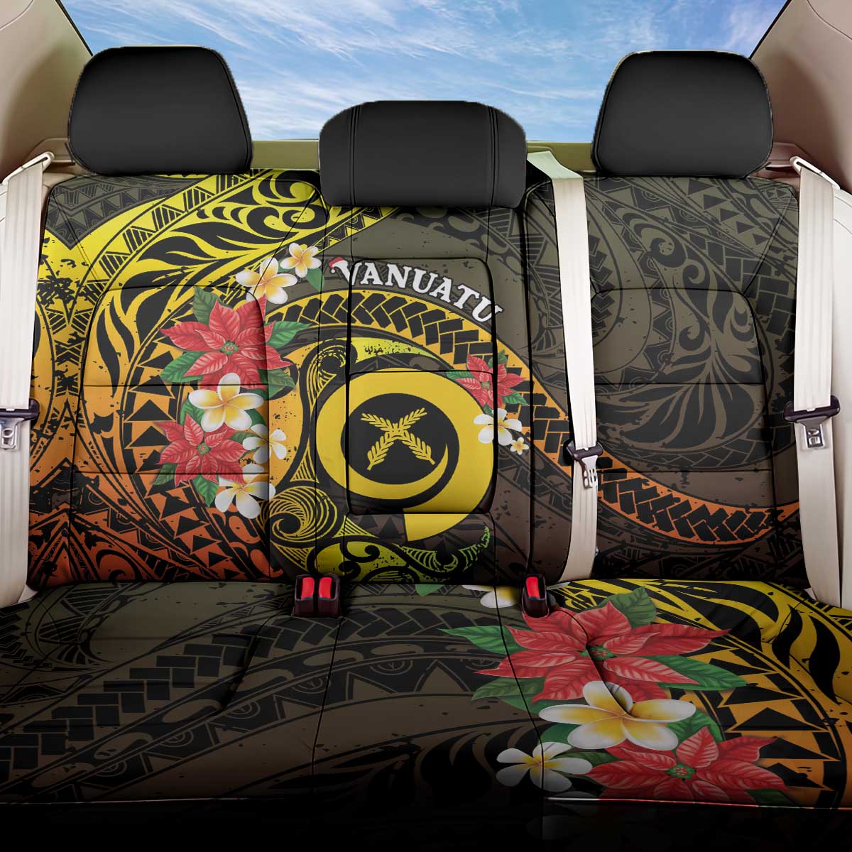 Vanuatu Christmas Back Car Seat Cover Vanuatuan Pig Tusk - Meri Krismas!