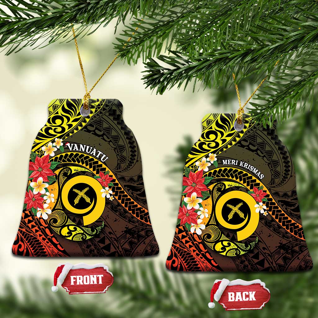 Vanuatu Christmas Ceramic Ornament Vanuatuan Pig Tusk - Meri Krismas! LT14 Bell Flake Black - Polynesian Pride