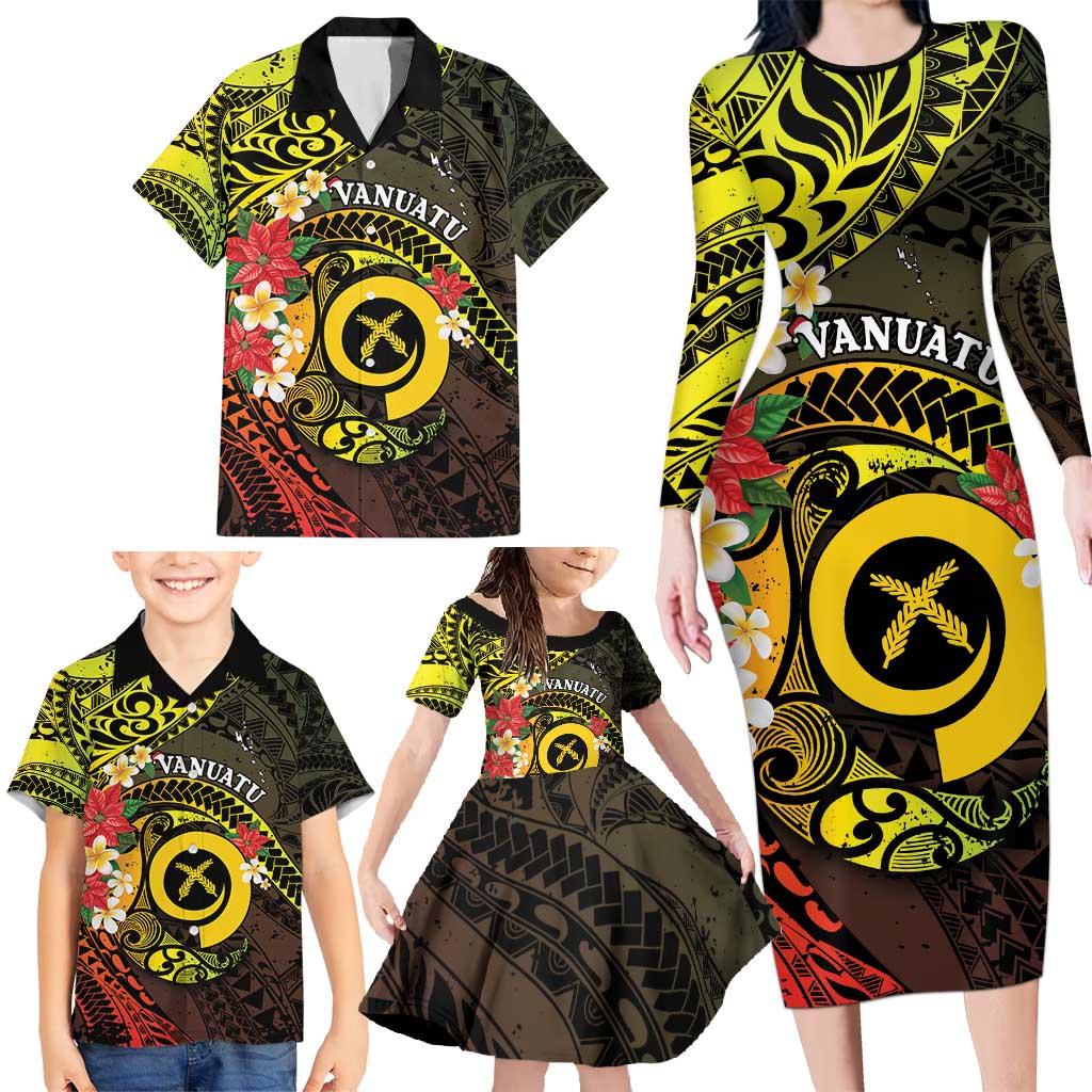 Vanuatu Christmas Family Matching Long Sleeve Bodycon Dress and Hawaiian Shirt Vanuatuan Pig Tusk - Meri Krismas!