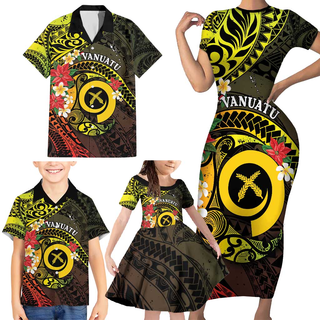 Vanuatu Christmas Family Matching Short Sleeve Bodycon Dress and Hawaiian Shirt Vanuatuan Pig Tusk - Meri Krismas!