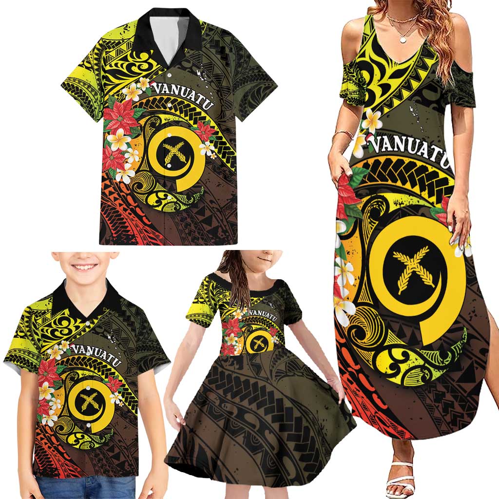 Vanuatu Christmas Family Matching Summer Maxi Dress and Hawaiian Shirt Vanuatuan Pig Tusk - Meri Krismas!