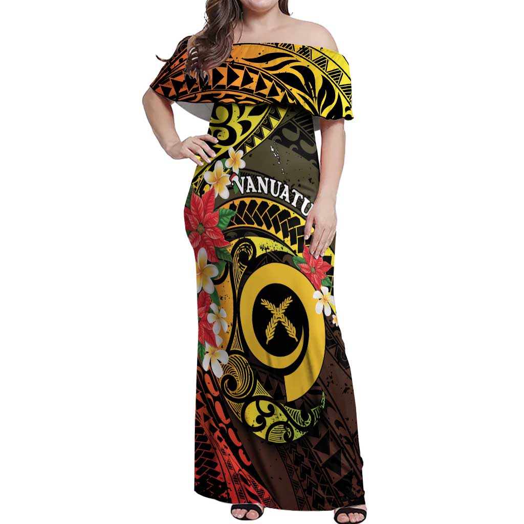 Vanuatu Christmas Off Shoulder Maxi Dress Vanuatuan Pig Tusk - Meri Krismas! LT14 Women Black - Polynesian Pride