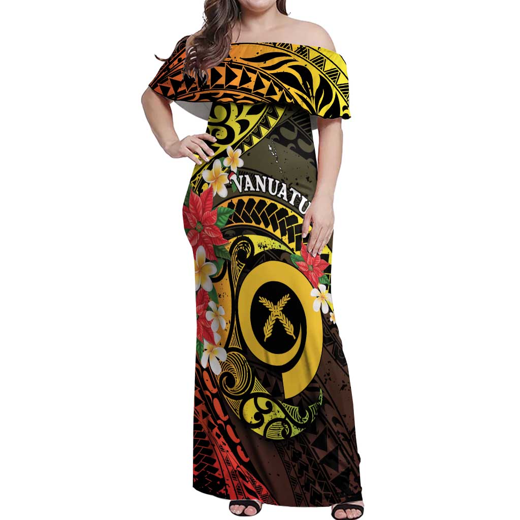 Vanuatu Christmas Off Shoulder Maxi Dress Vanuatuan Pig Tusk - Meri Krismas!