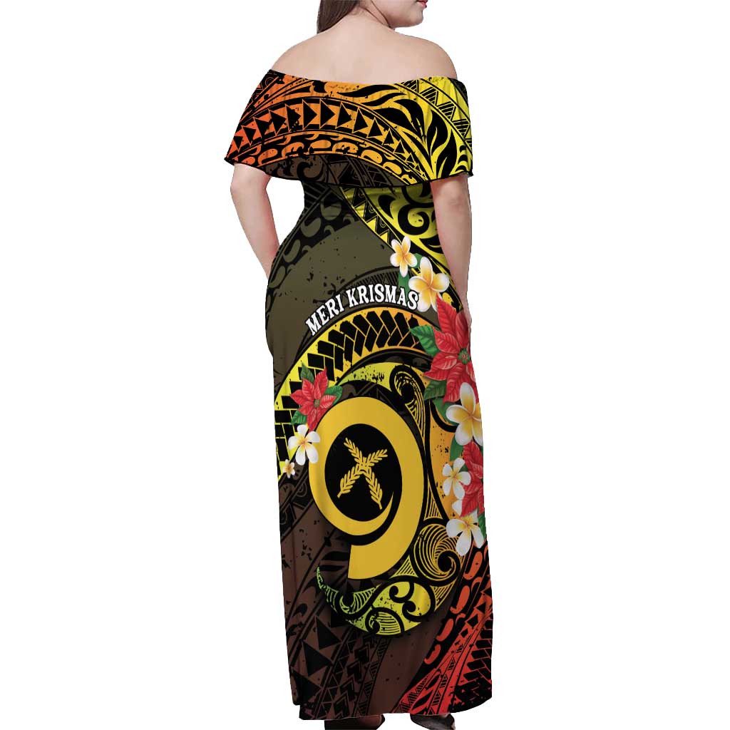 Vanuatu Christmas Off Shoulder Maxi Dress Vanuatuan Pig Tusk - Meri Krismas! LT14 - Polynesian Pride