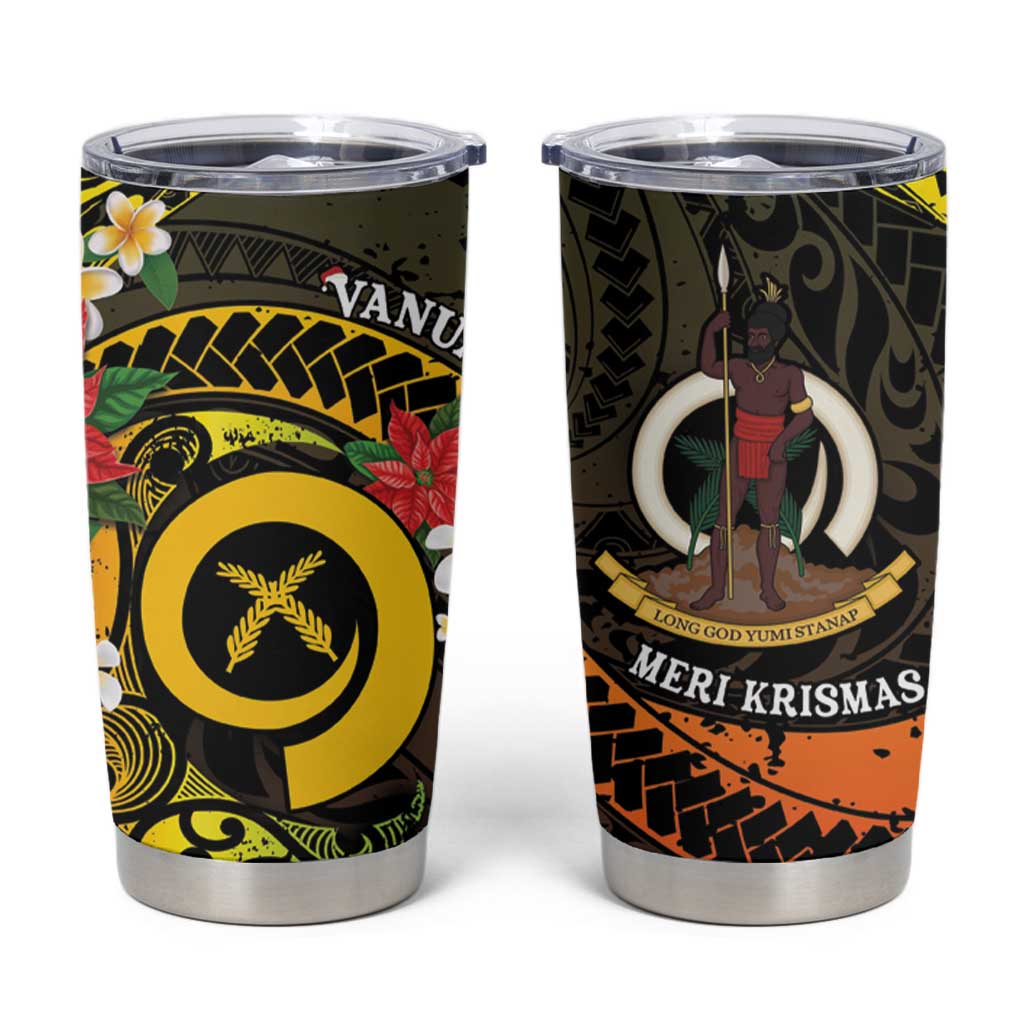 Vanuatu Christmas Tumbler Cup Vanuatuan Pig Tusk - Meri Krismas! LT14 Black - Polynesian Pride