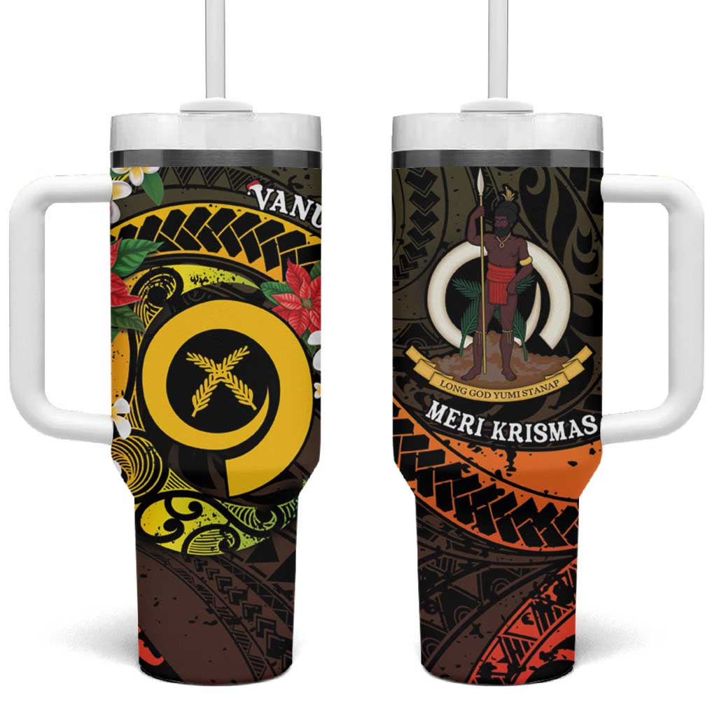 Vanuatu Christmas Tumbler With Handle Vanuatuan Pig Tusk - Meri Krismas! LT14 One Size: 40 oz Black - Polynesian Pride