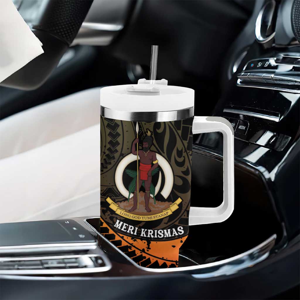 Vanuatu Christmas Tumbler With Handle Vanuatuan Pig Tusk - Meri Krismas! LT14 - Polynesian Pride