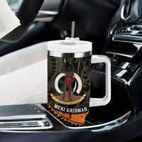 Vanuatu Christmas Tumbler With Handle Vanuatuan Pig Tusk - Meri Krismas! LT14 - Polynesian Pride