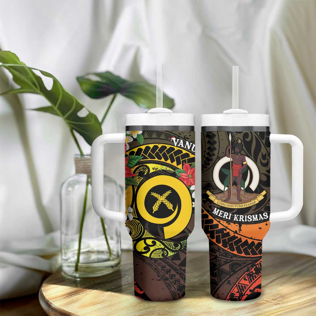 Vanuatu Christmas Tumbler With Handle Vanuatuan Pig Tusk - Meri Krismas! LT14 - Polynesian Pride