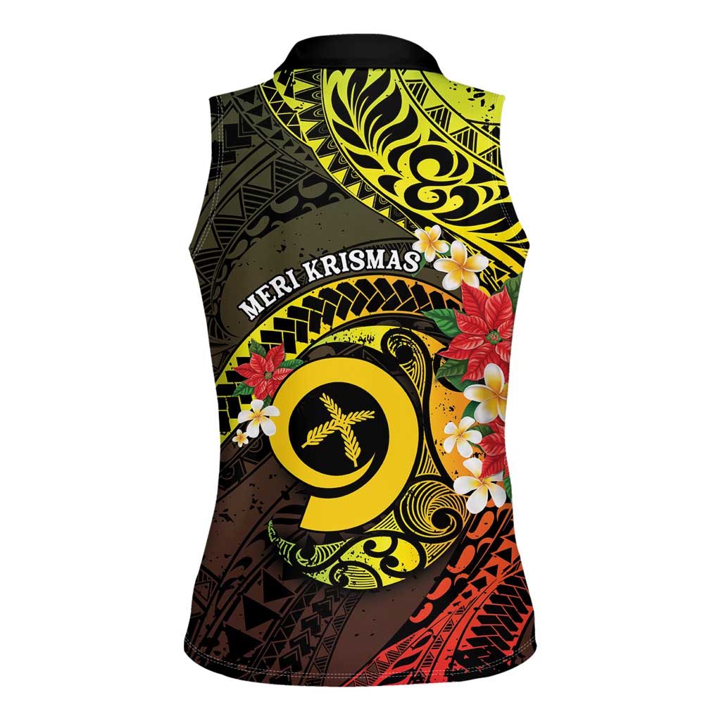 Vanuatu Christmas Women Sleeveless Polo Shirt Vanuatuan Pig Tusk - Meri Krismas!