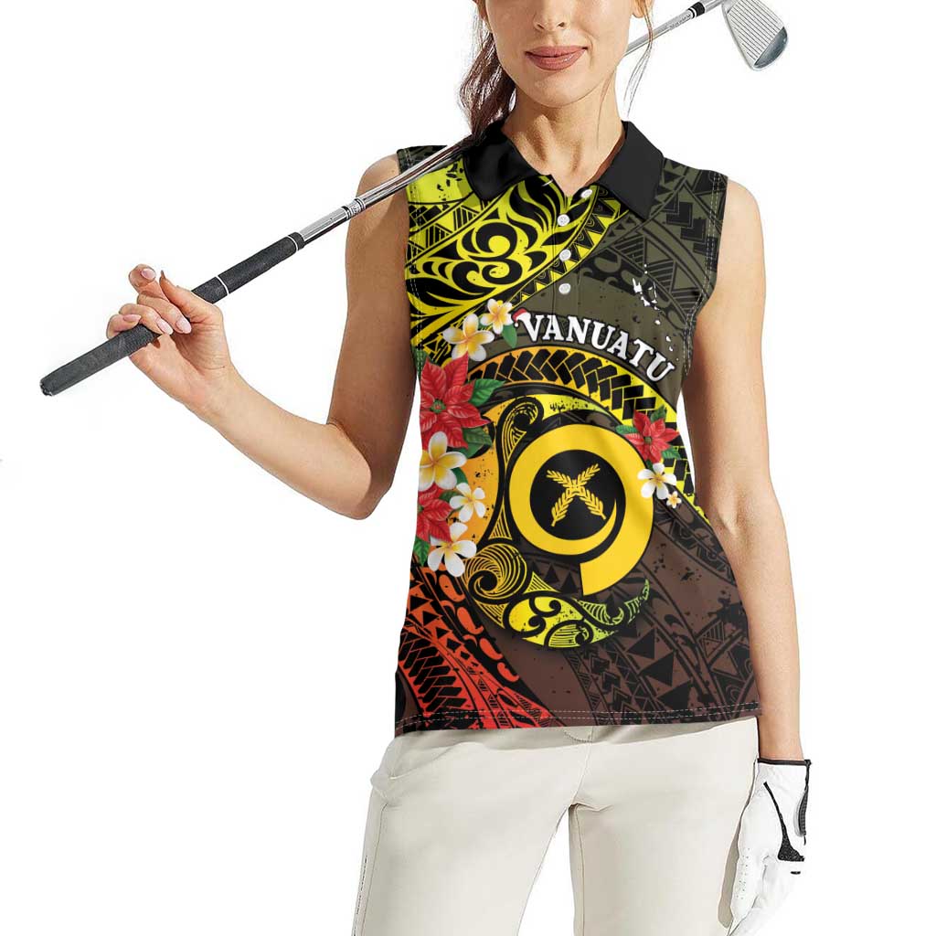 Vanuatu Christmas Women Sleeveless Polo Shirt Vanuatuan Pig Tusk - Meri Krismas!