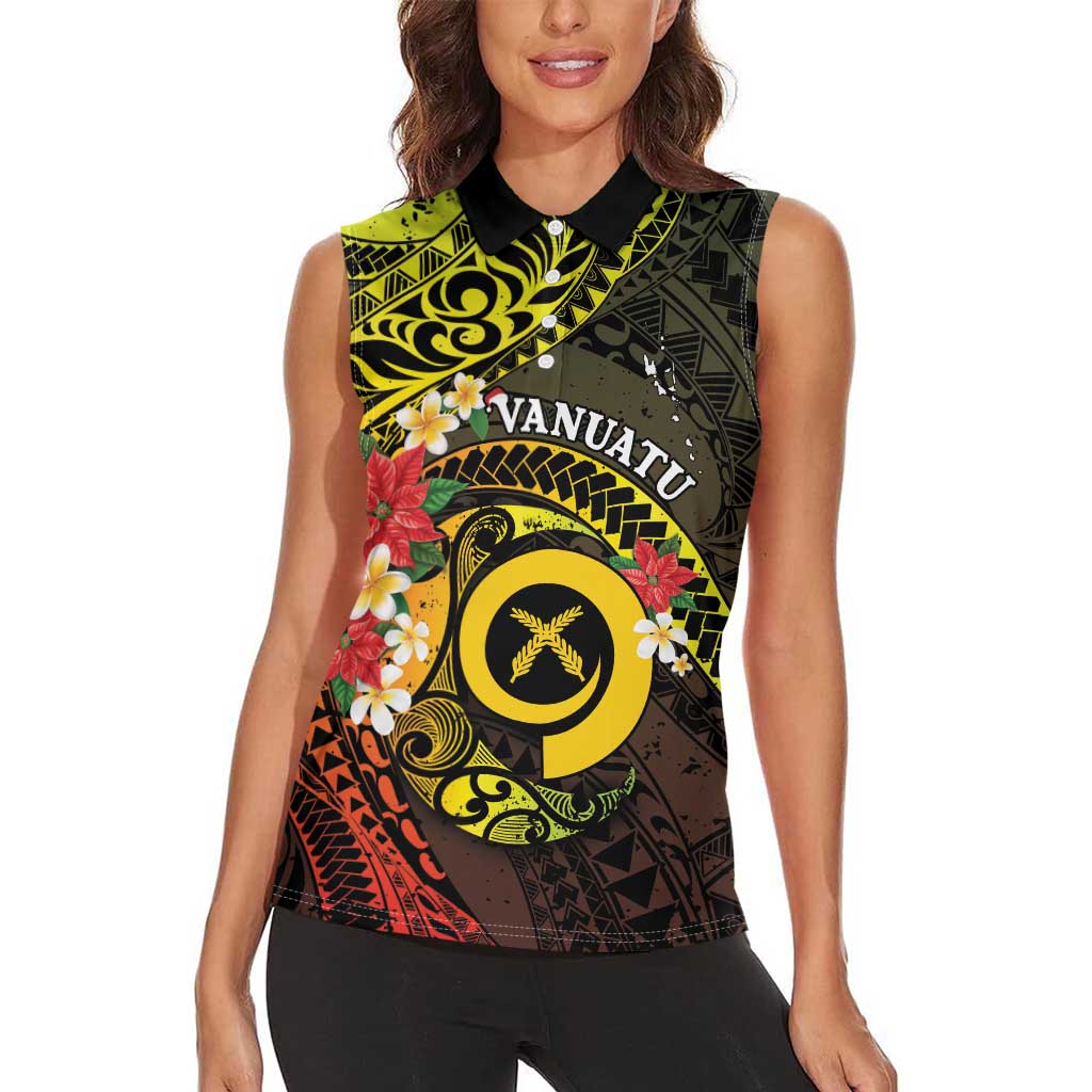 Vanuatu Christmas Women Sleeveless Polo Shirt Vanuatuan Pig Tusk - Meri Krismas!