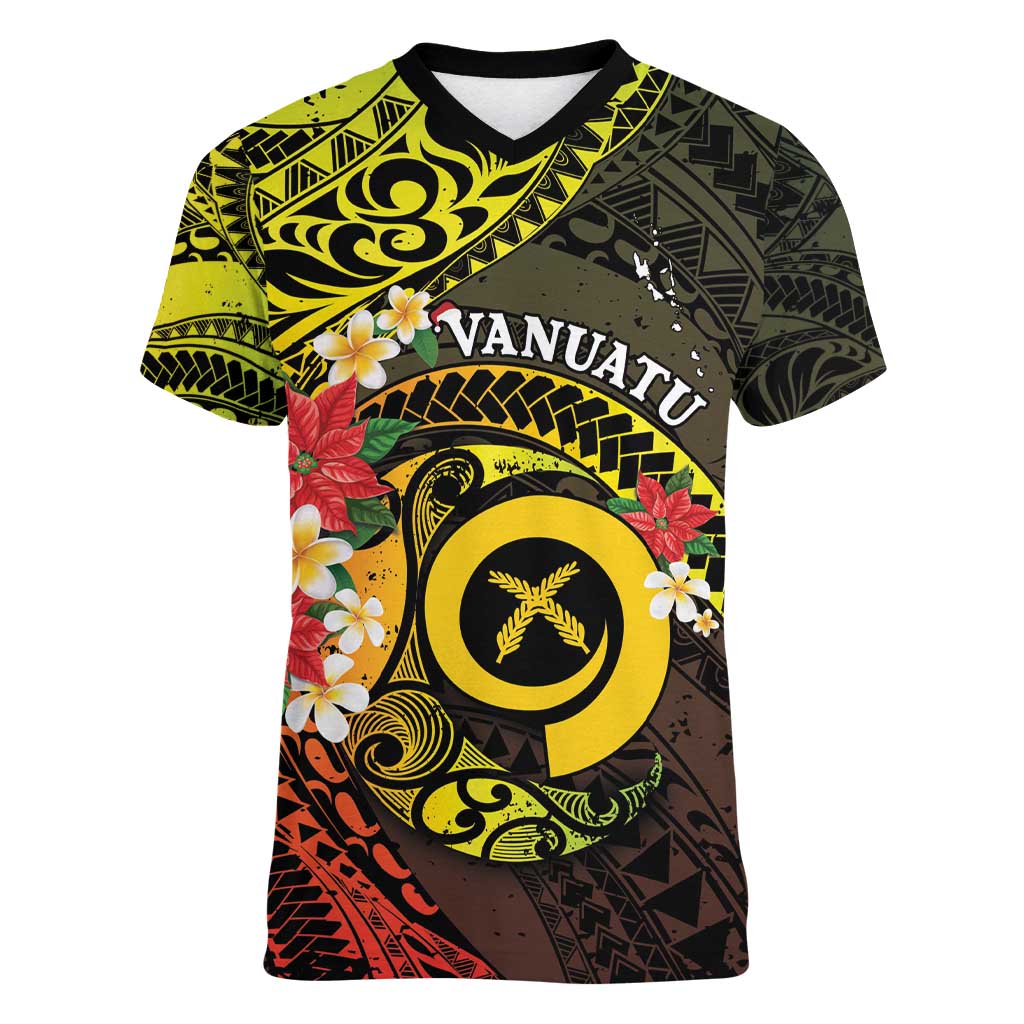 Vanuatu Christmas Women V-Neck T-Shirt Vanuatuan Pig Tusk - Meri Krismas!