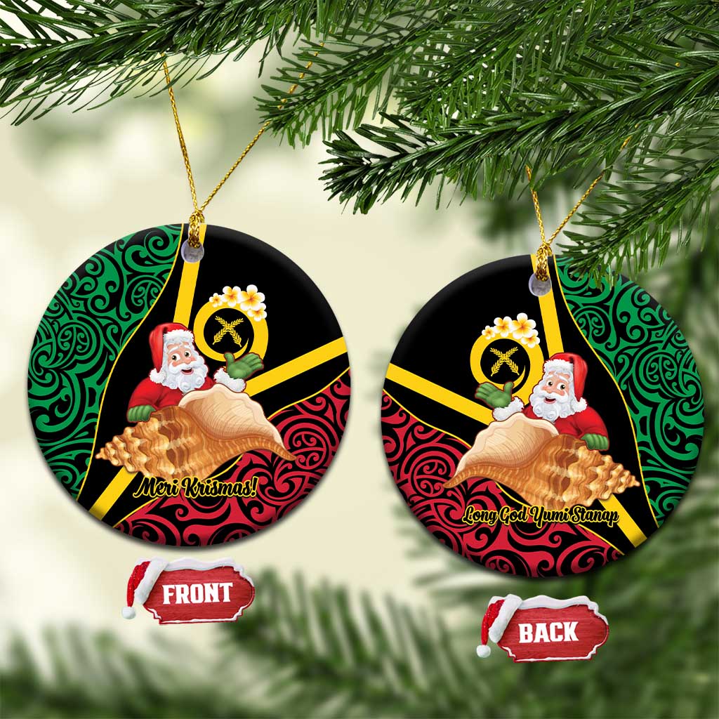 Vanuatu Christmas Ceramic Ornament Vanuatuan Conch Shell - Meri Krismas! LT14 Circle Black - Polynesian Pride