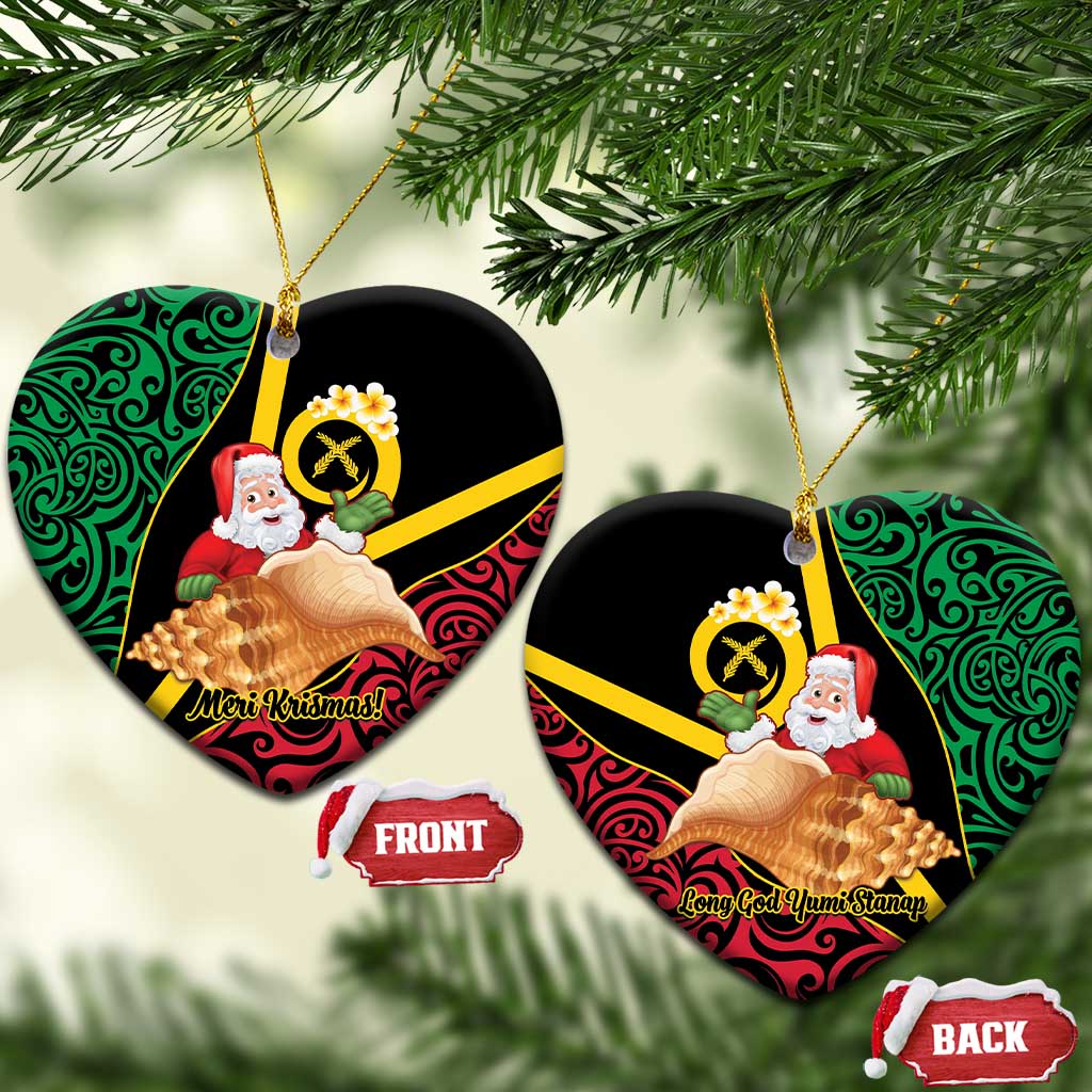 Vanuatu Christmas Ceramic Ornament Vanuatuan Conch Shell - Meri Krismas! LT14 Heart Black - Polynesian Pride