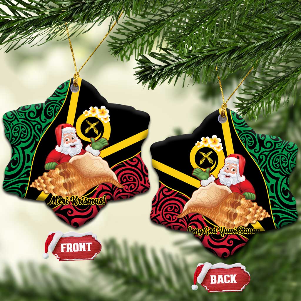 Vanuatu Christmas Ceramic Ornament Vanuatuan Conch Shell - Meri Krismas! LT14 Snow Flake Black - Polynesian Pride