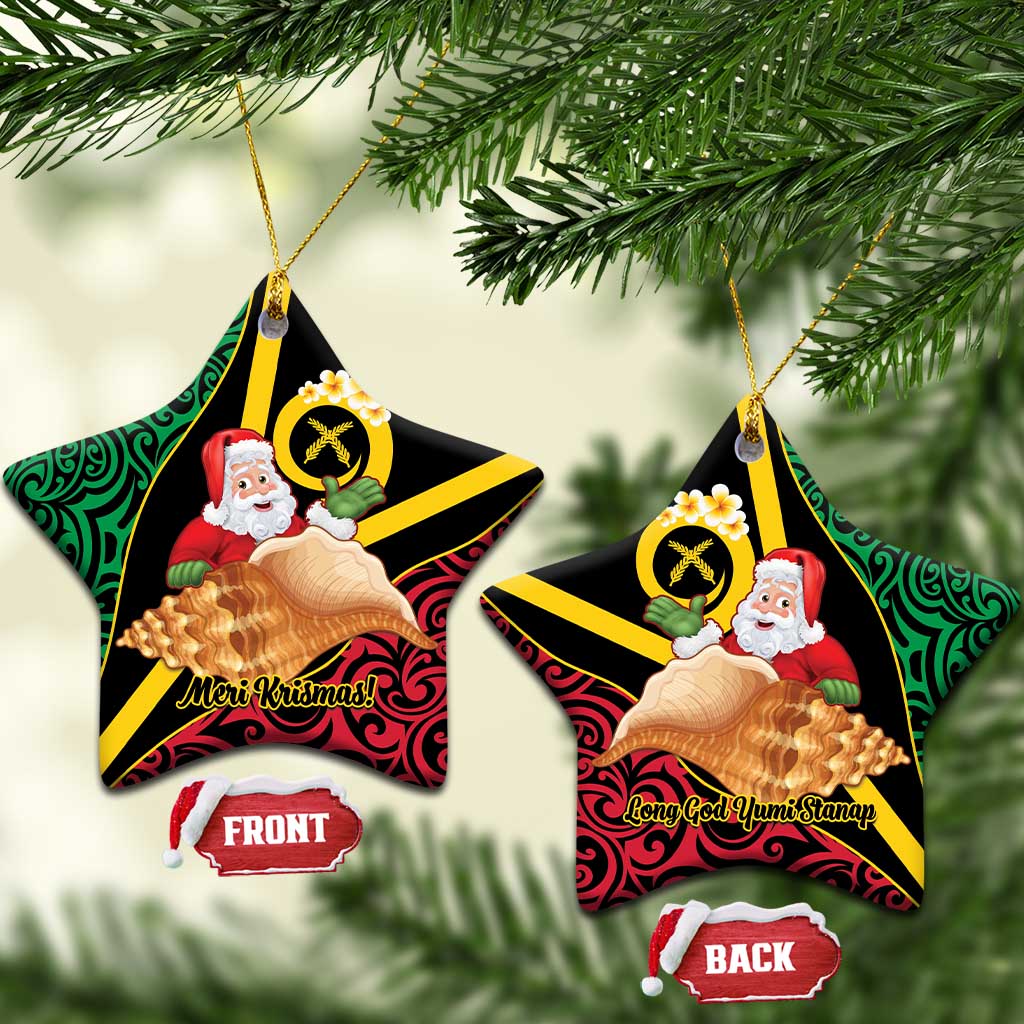 Vanuatu Christmas Ceramic Ornament Vanuatuan Conch Shell - Meri Krismas! LT14 Star Black - Polynesian Pride
