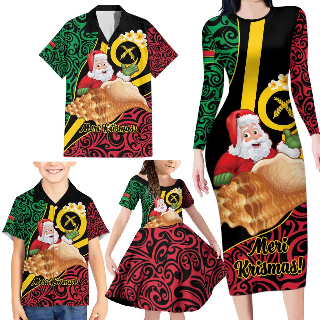 Vanuatu Christmas Family Matching Long Sleeve Bodycon Dress and Hawaiian Shirt Vanuatuan Conch Shell - Meri Krismas!